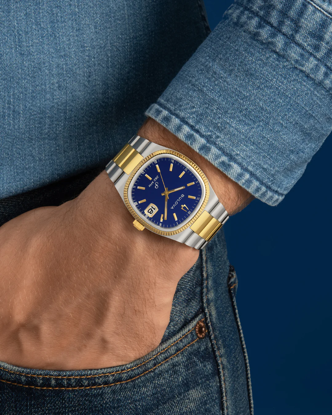 Bulova Super Seville Blue Dial Two Toned Stainless Steel Watch 98B462
