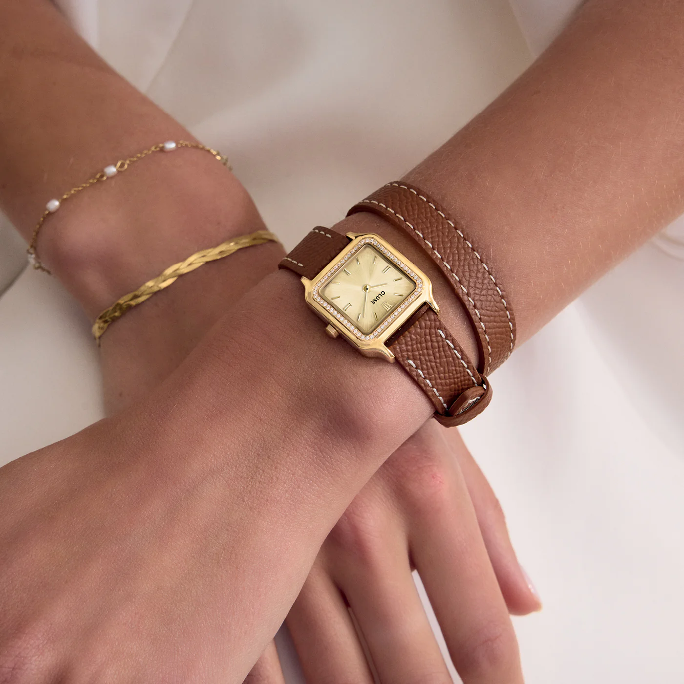 CLUSE Gracieuse Petite Brown Dial and Leather Double Wrap Band CW11821