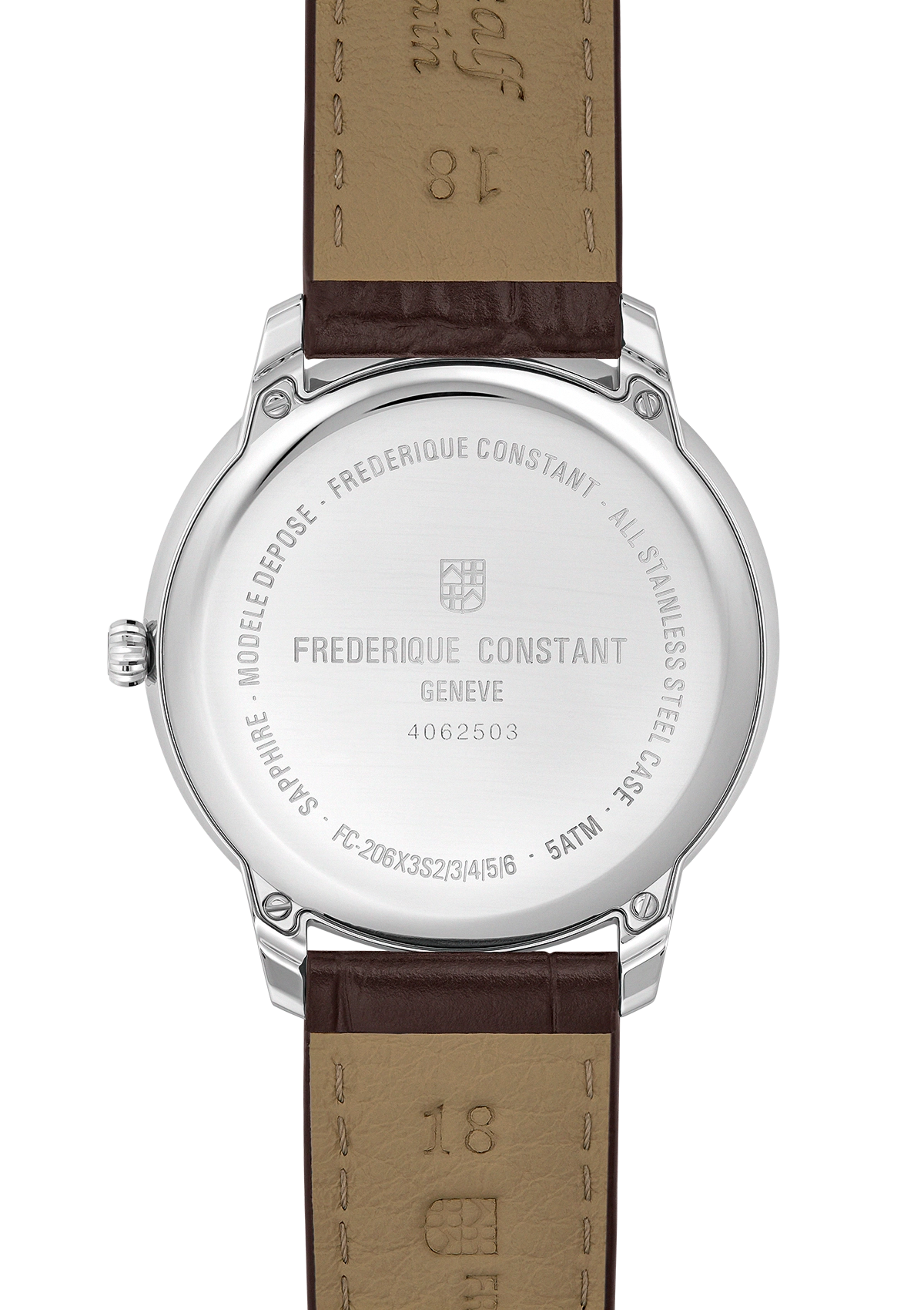 Frederique Constant Classics Moneta Moonphase Brown Band Silver Dial FC-206S3S6