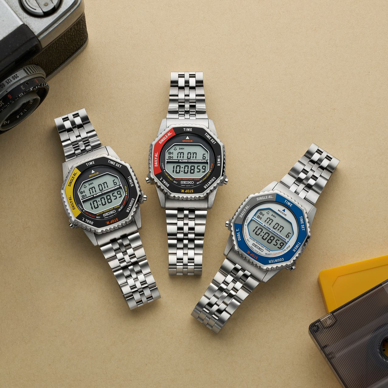 Seiko Rotocall Revival Digital Stainless Steel Black and Red Watch SMGG19P
