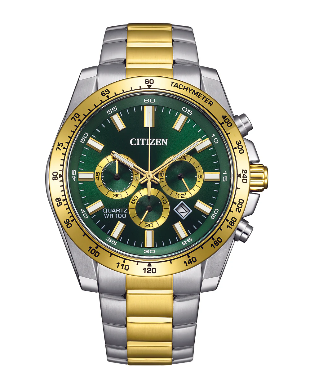 Citizen Quartz Sports Chronograph Green Dial Two-Tone Men's Watch AN8234-58X
