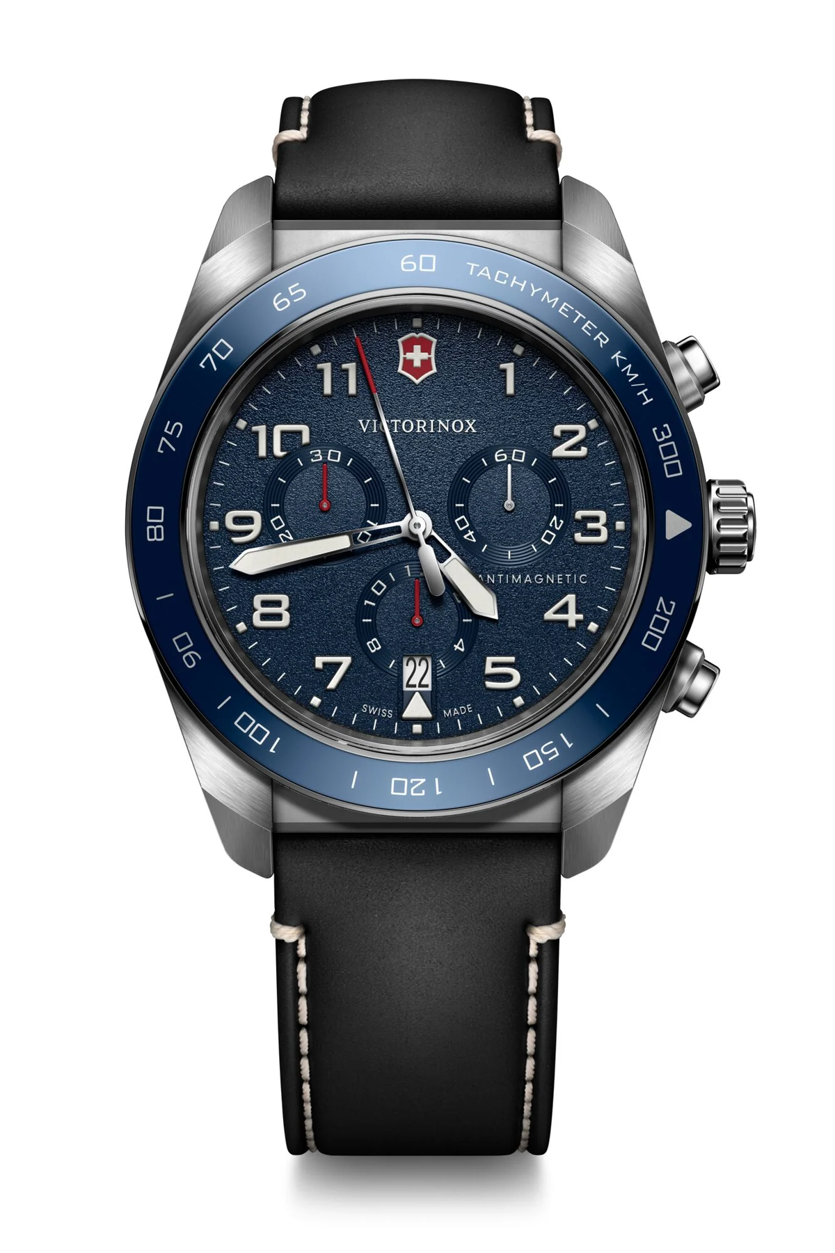 Victorinox Swiss Army Chrono Blue Dial Black Leather Band Mens Watch 242047