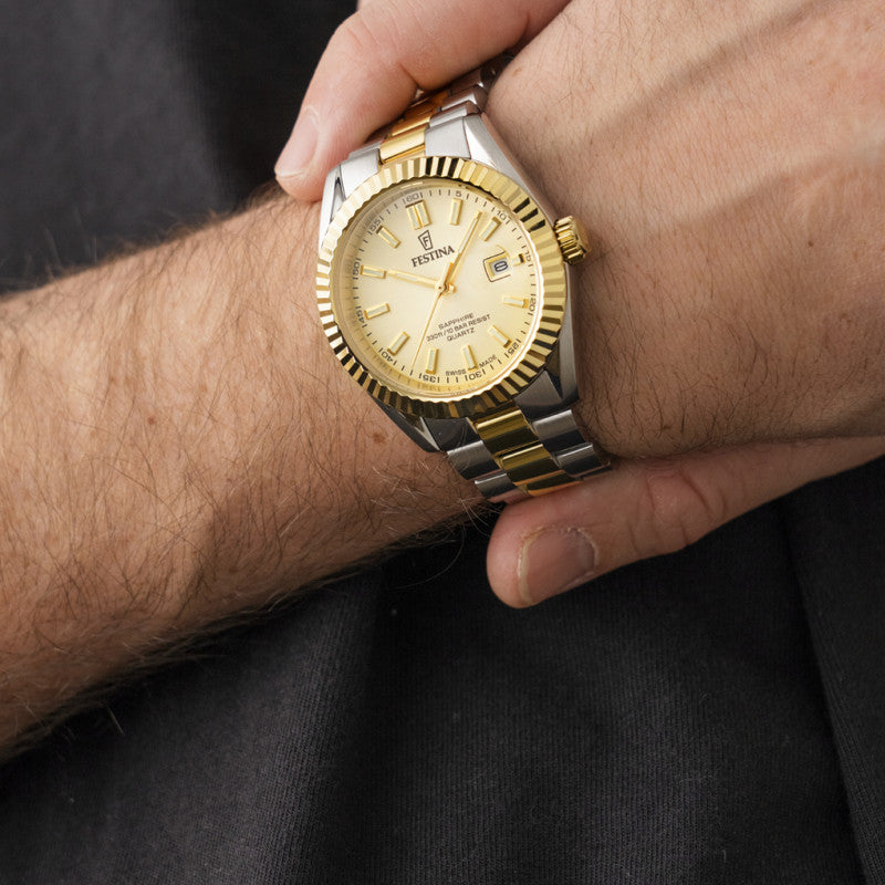 Festina Swiss Made Gold Dial Two Tone Stainless Steel Men's Watch F20085/A