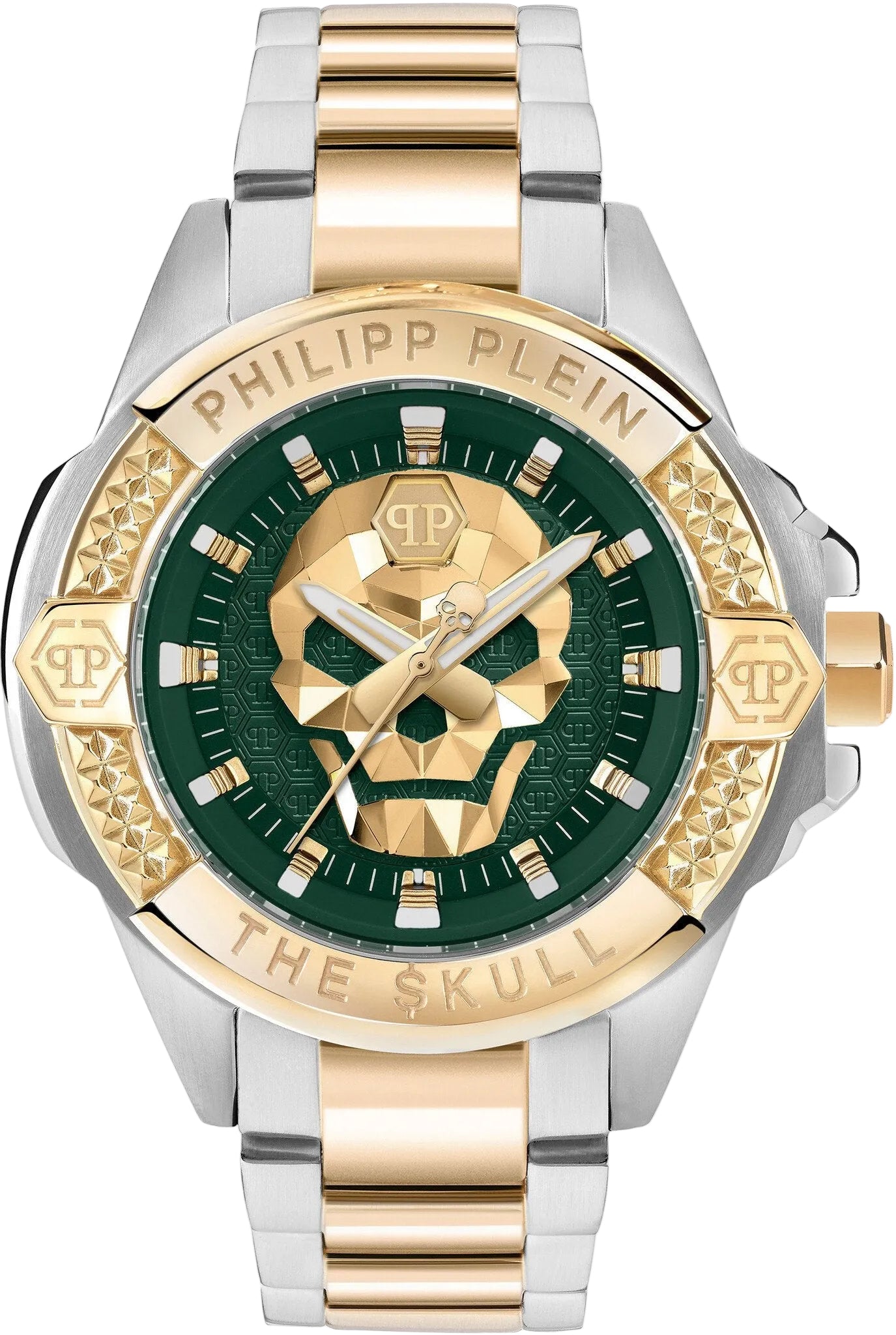 Philipp Plein Skull Green Dial Two Tone Stainless Steel Watch PWAAA2825