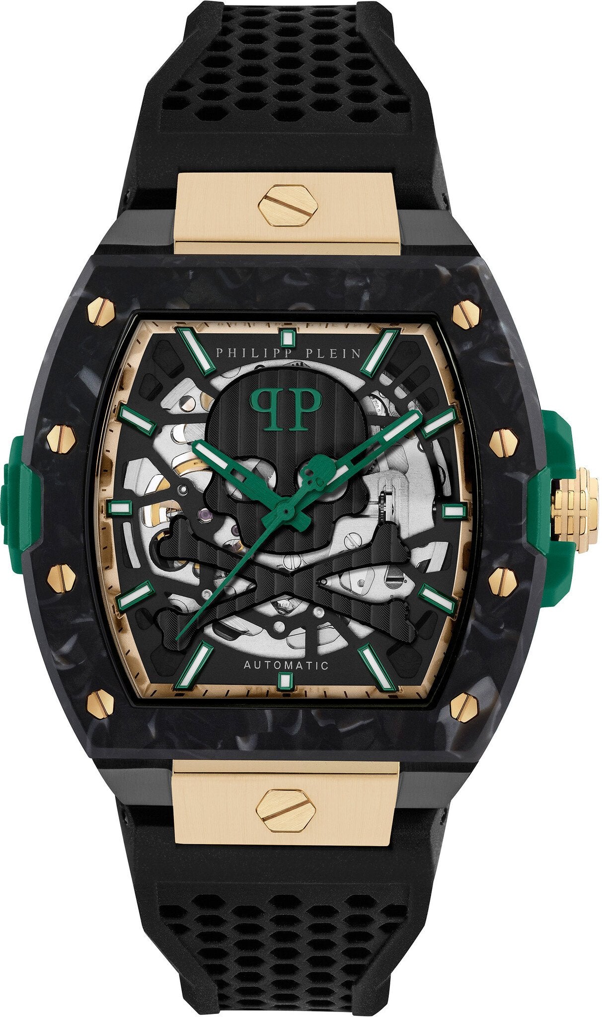 Philipp Plein Skeleton Automatic Black Dial Silicone Band Watch PWJFA0325