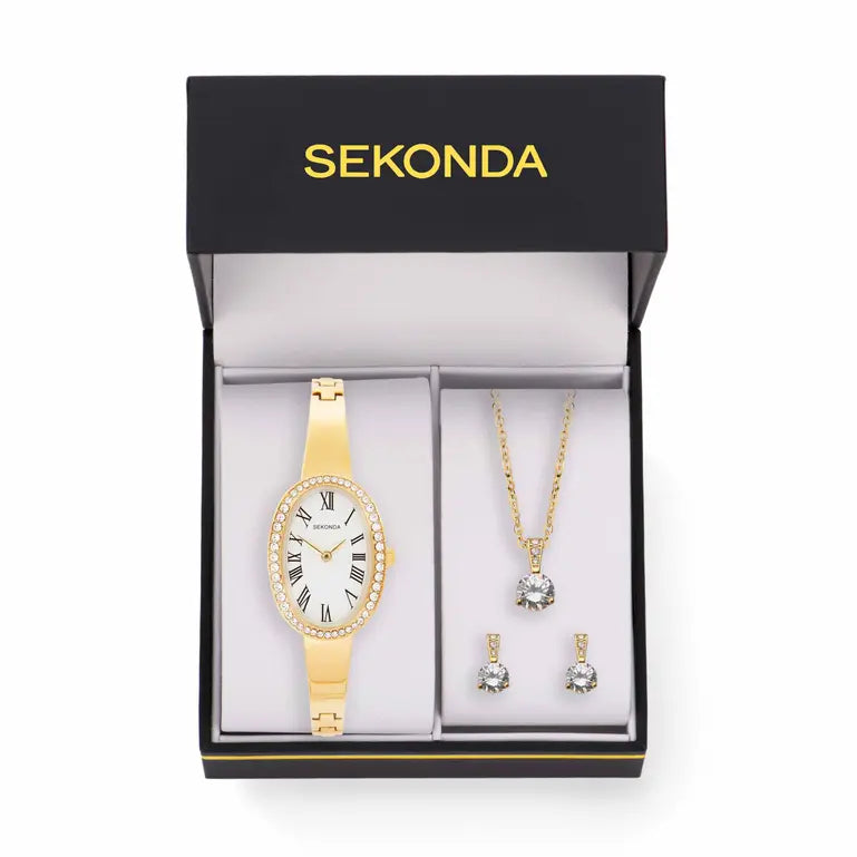 Sekonda Bellamy Crystal White Dial 23mm Womens Watch Gift Set Gold SK49078