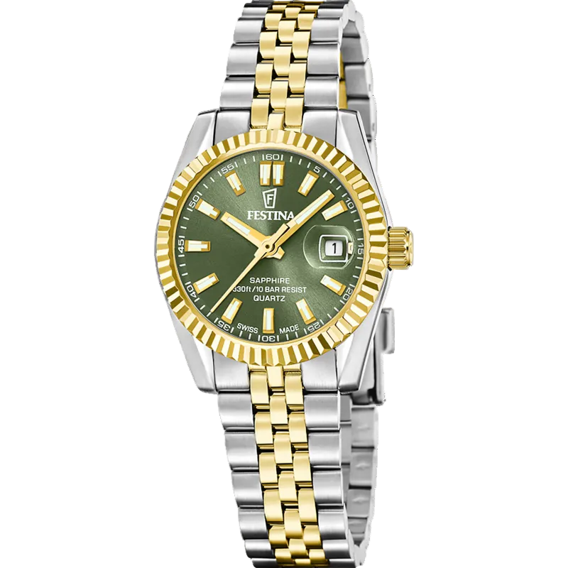 Festina Swiss Made Classic Green Dial Two Tone Stainless Steel Women’s Watch F20088/4