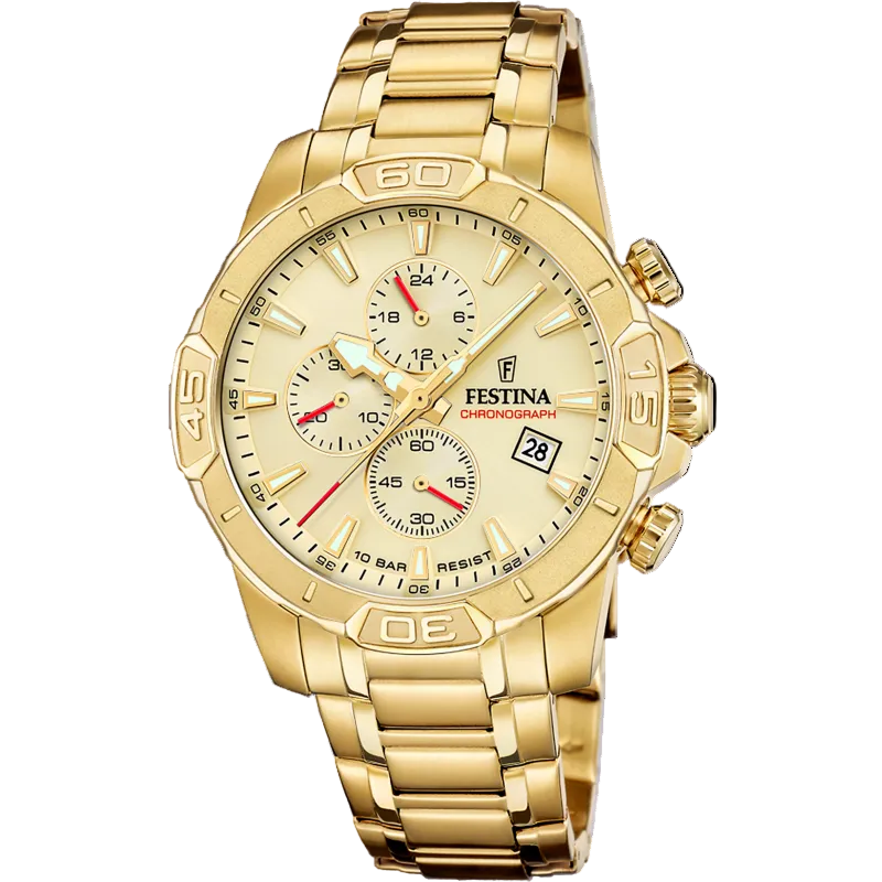 Festina Timeless Chronograph Gold Dial Stainless Steel Men's Watch F20705/2