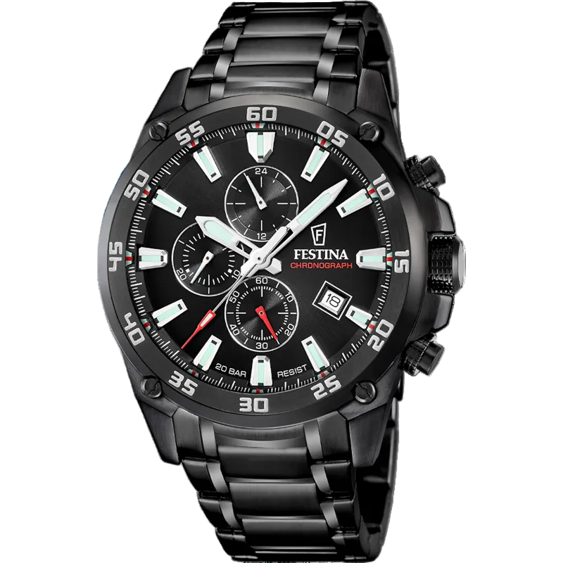 Festina Timeless Chrono Black Dial Stainless Steel Men's Watch F20735/3
