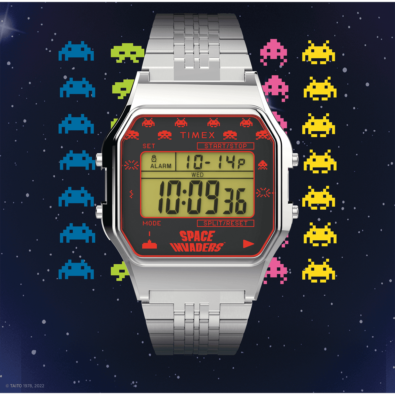 Timex T80 Space Invaders Silver Stainless Steel Watch TW2V30000