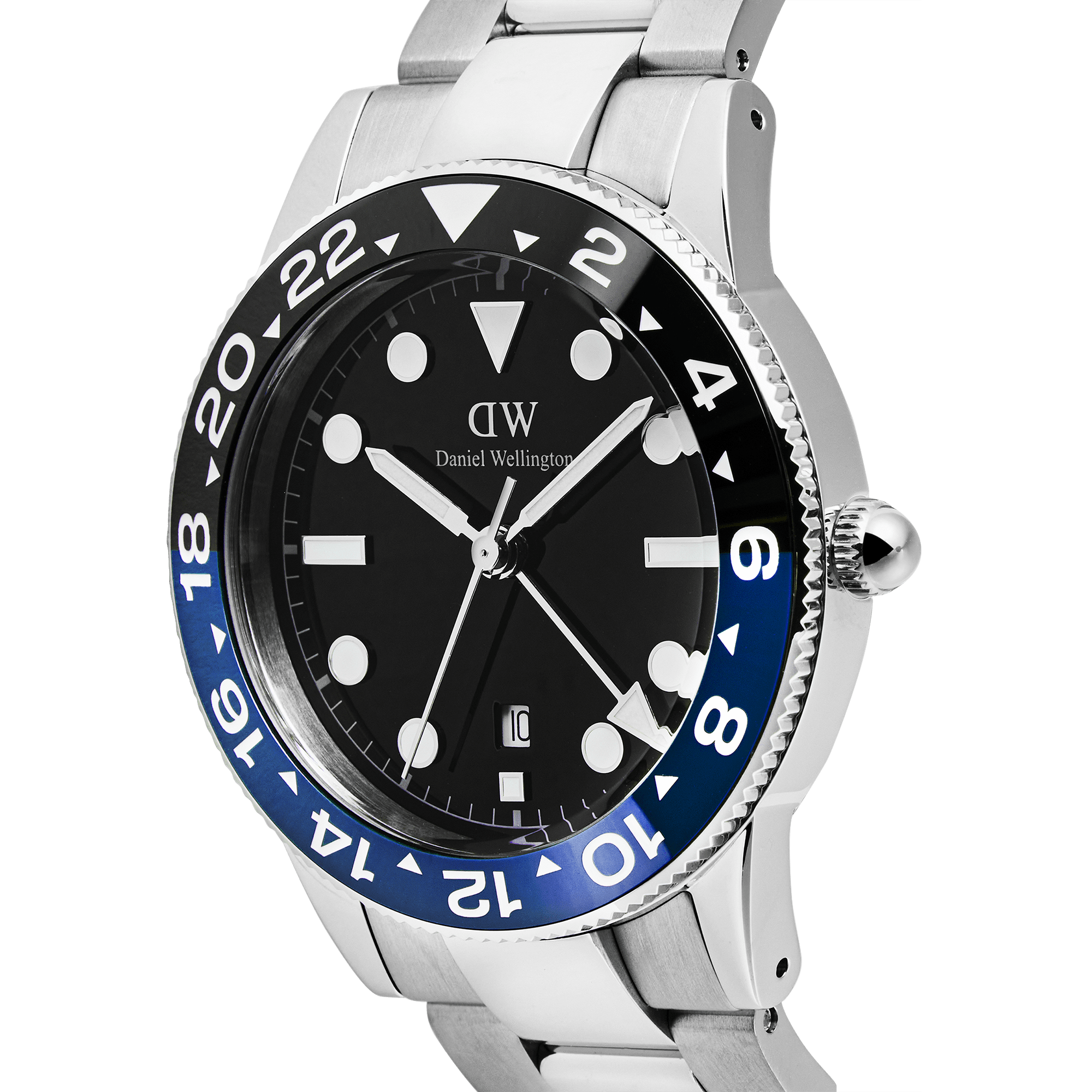 Daniel Wellington Iconic GMT Link Black Blue Ceramic Bezel Silver DW00100921