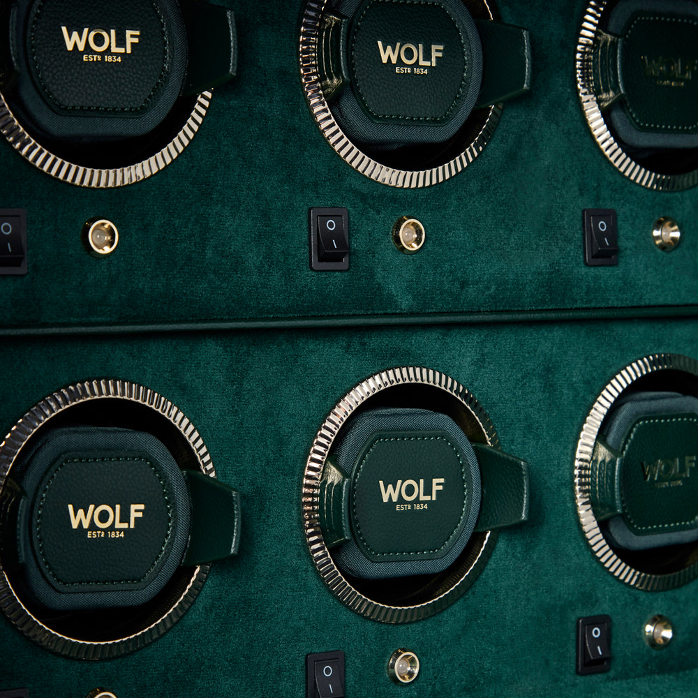 Wolf The Den 8 Piece Watch Winder Safe Green 430841 winder modules detail