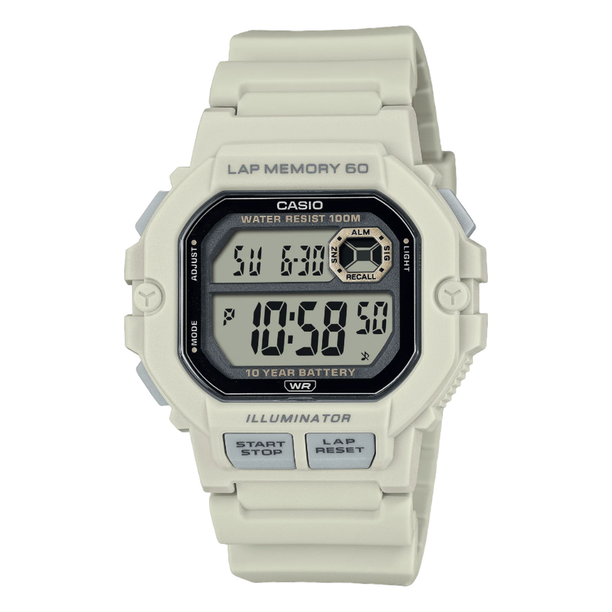 Casio Digital Illuminator Grey Dial White Resin Band Watch WS1400H-8A