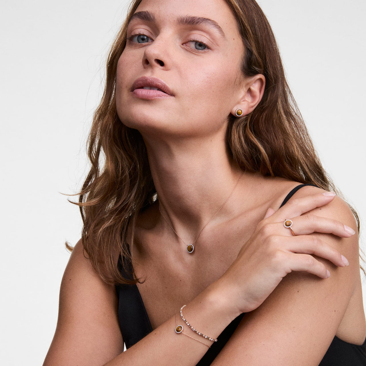 Daniel Wellington Audrey Tiger Eye Rose Gold Necklace DW00401451