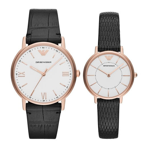 Emporio Armani Elegant His and Hers Leather Strap Watches Set SKU 12345