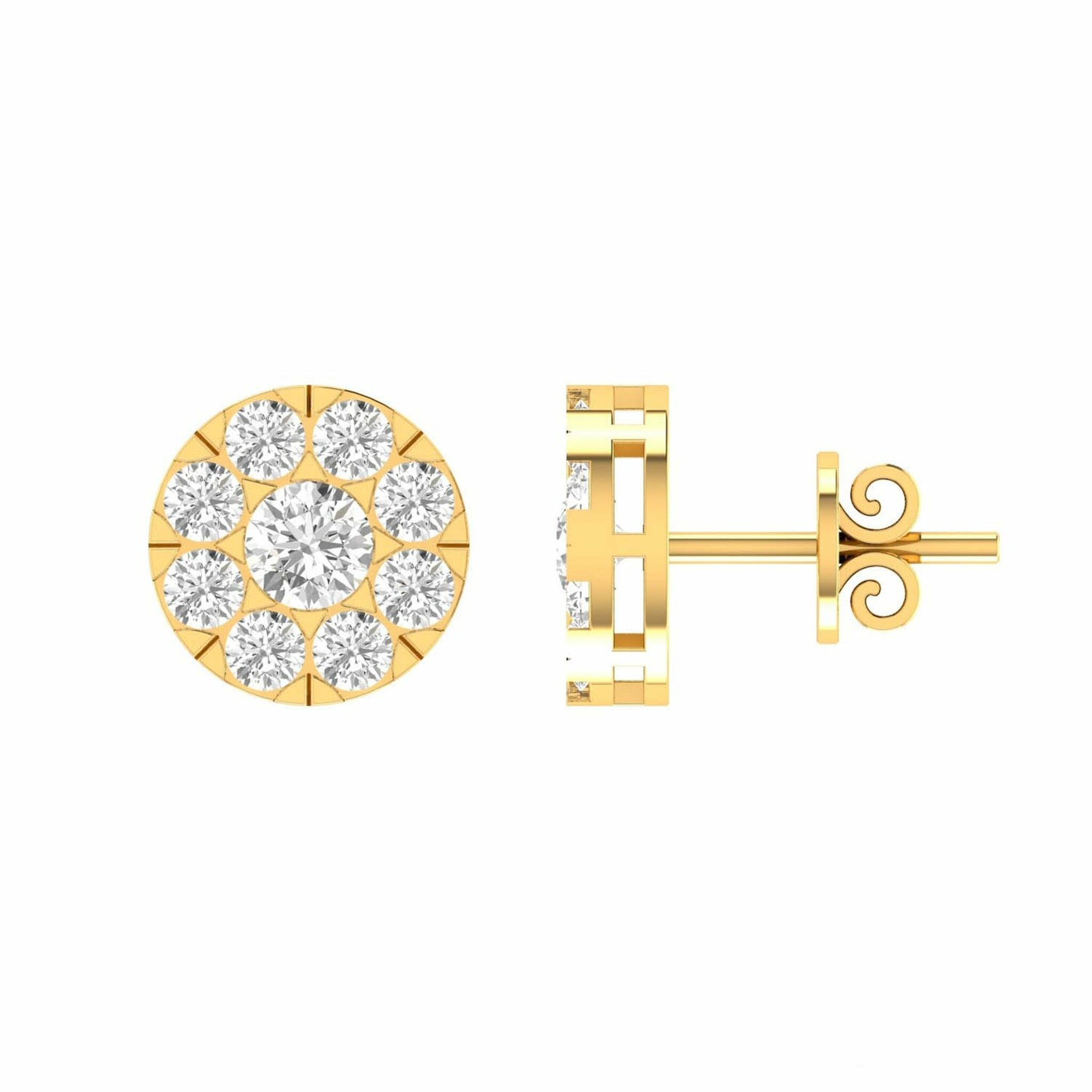 Cluster Diamond Stud Earrings With 0.15ct Diamonds In 9K Yellow Gold