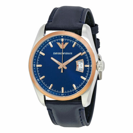 Emporio Armani Men's Elegant Navy Dial Watch with Leather Strap 123456