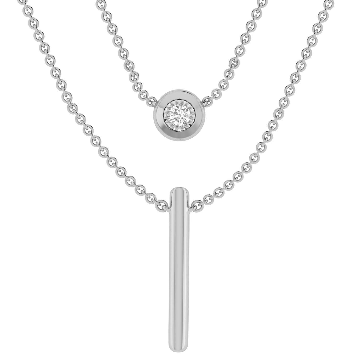 Double Layer Necklace with 0.10CT Diamonds IN 9K White Gold
