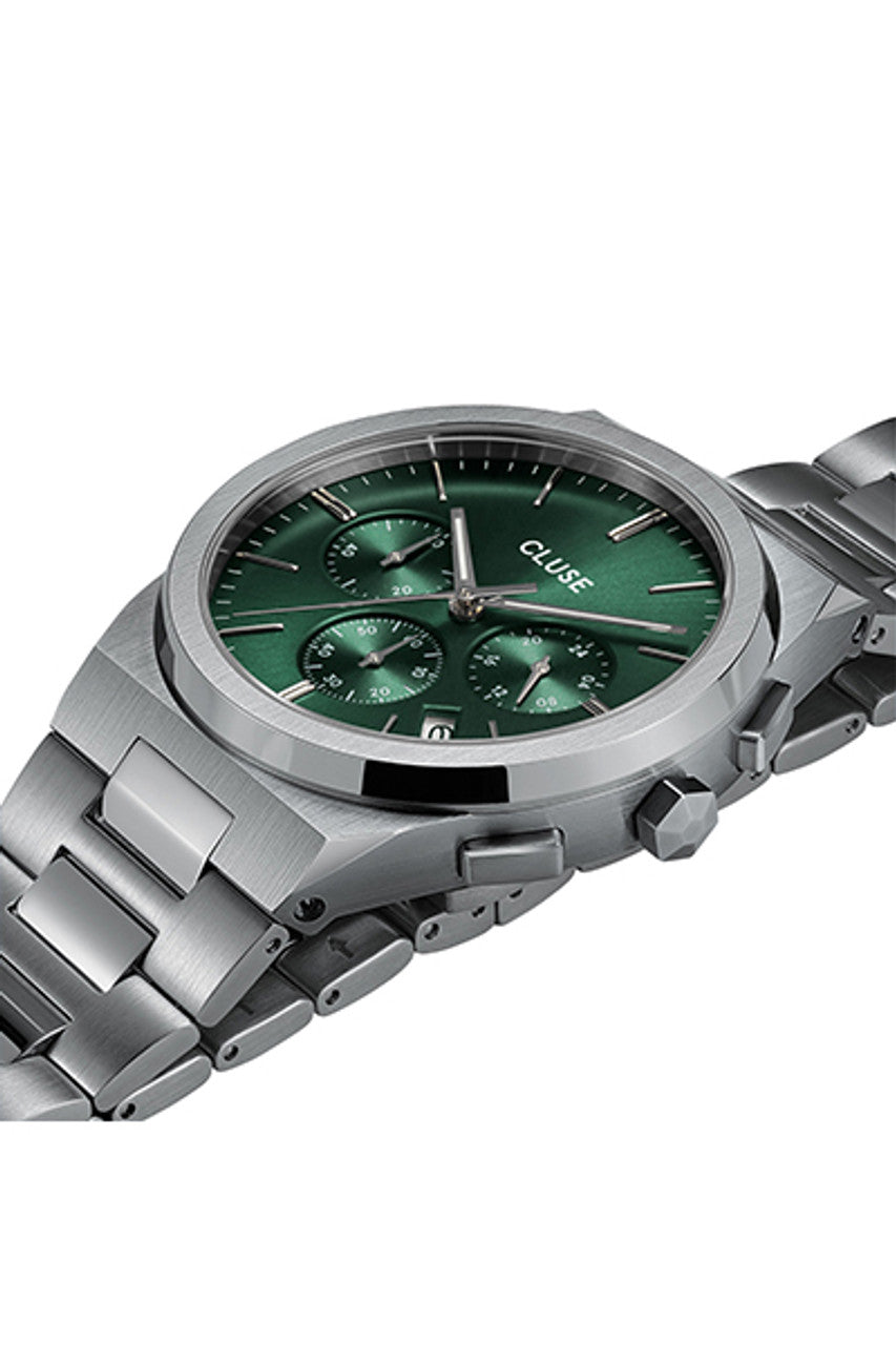 CLUSE Vigoureux Chronograph Green/Silver Link CW20803