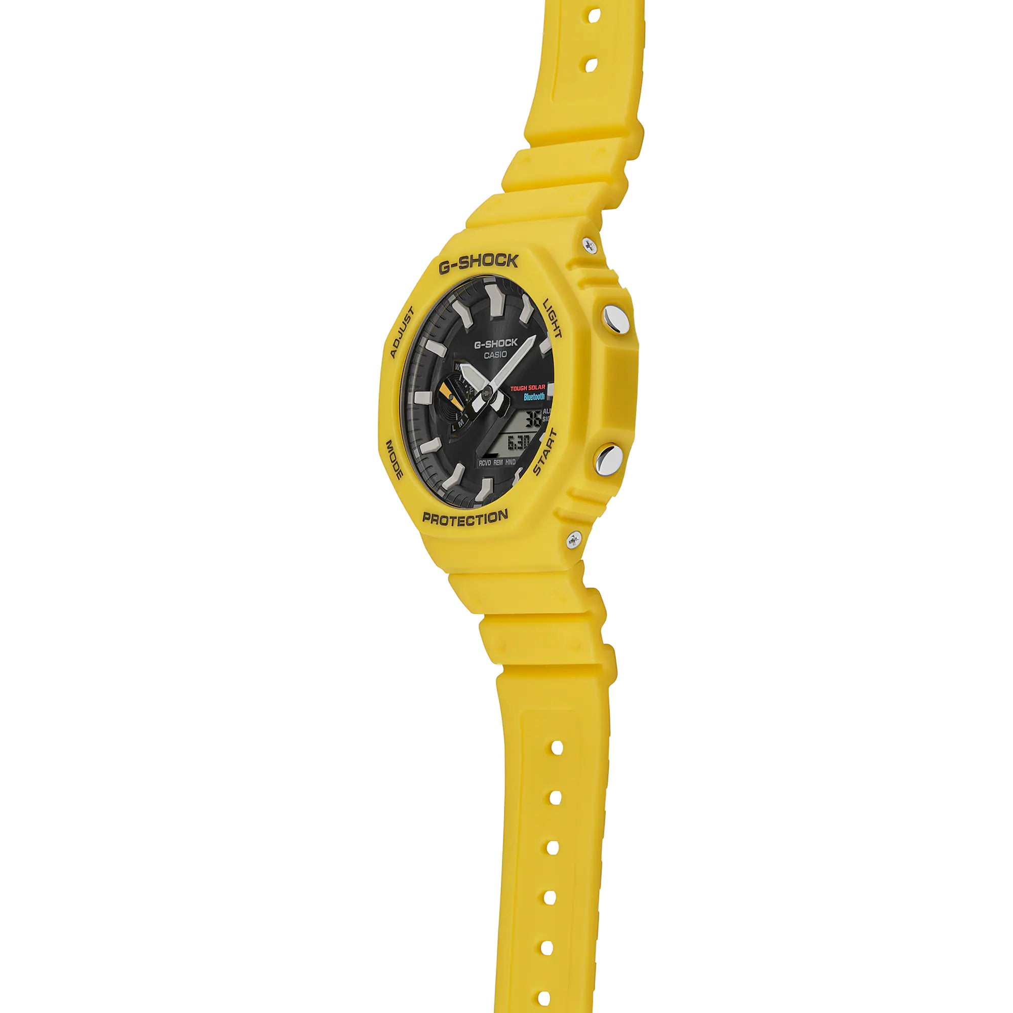 Bright yellow wristwatch with a black dial face.