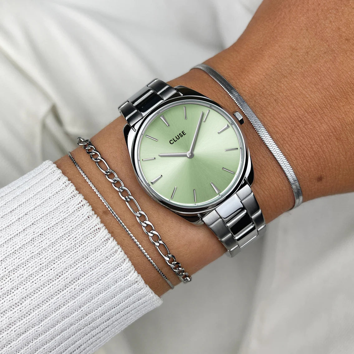 CLUSE Feroce Petite Stone Green/Steel Link CW11215