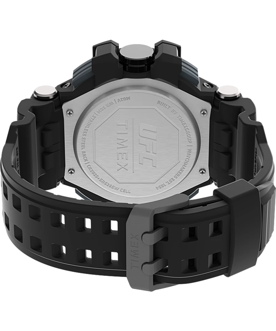 Black digital sports watch with a rugged design and chunky strap.