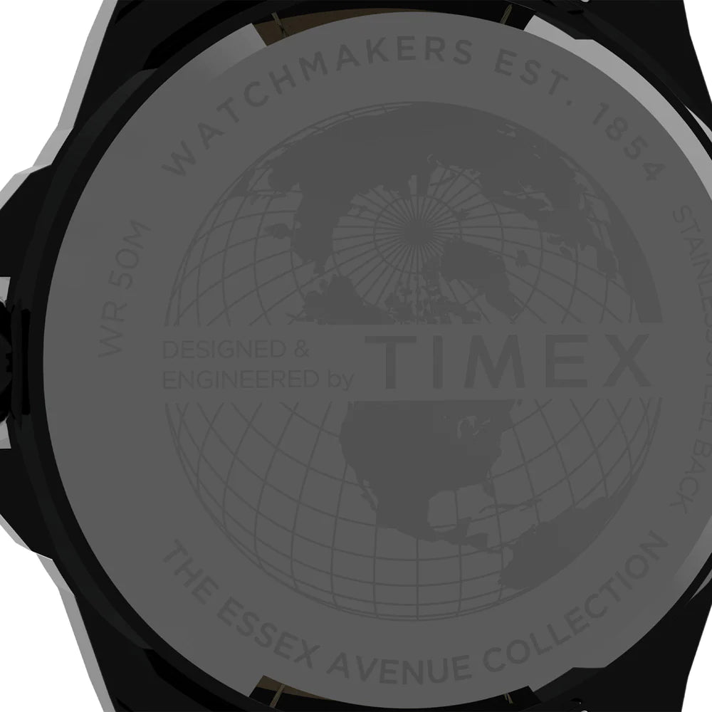 Back of a Timex watch case showing the brand logo and text.