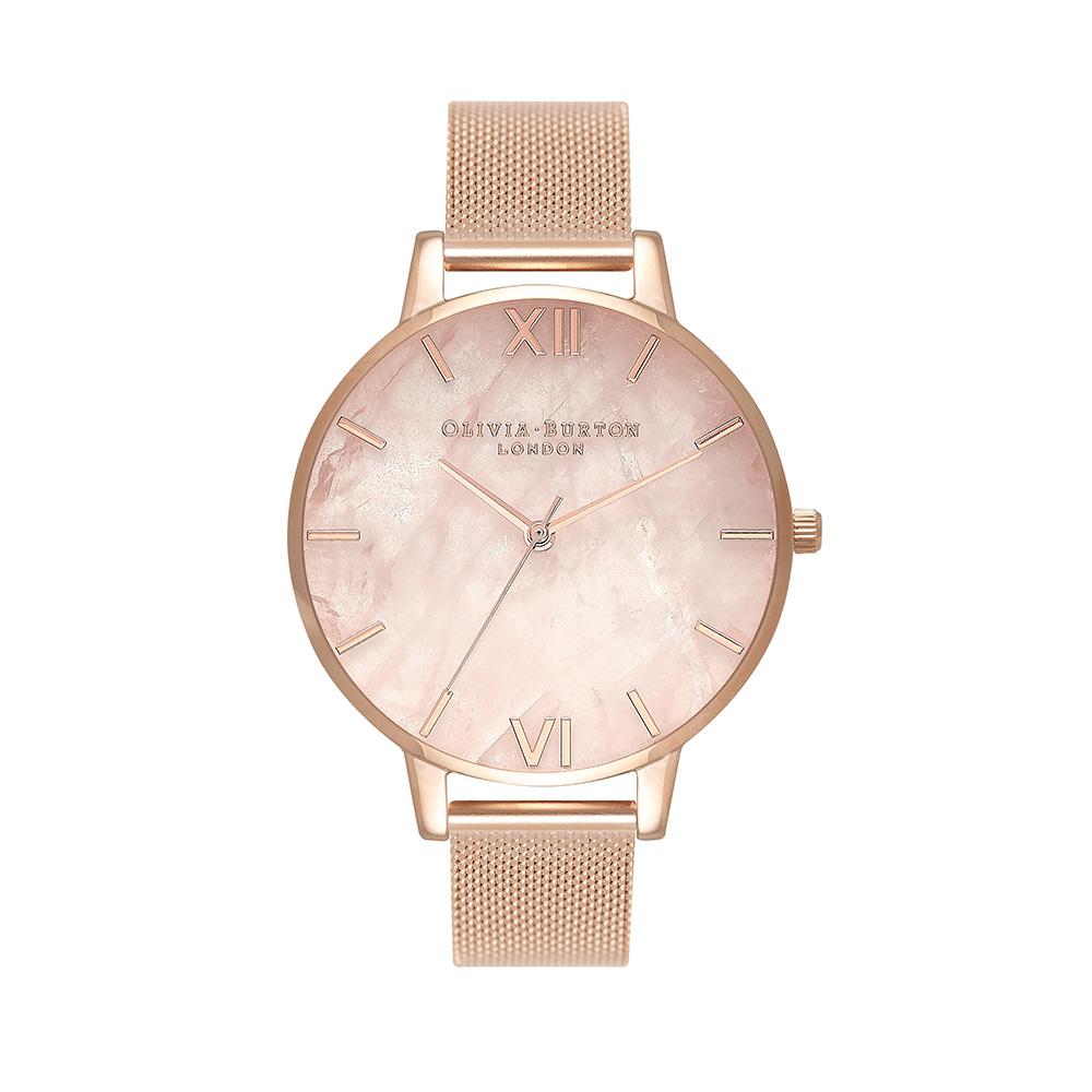 Olivia Burton Semi Precious Rose Gold Mesh Watch - Rose Gold