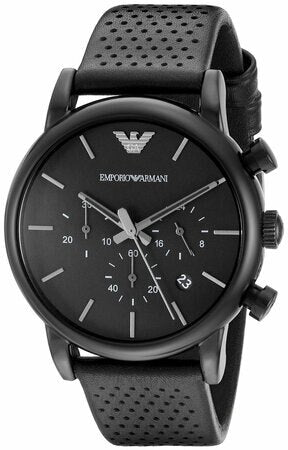 Emporio Armani Leather Strap Black Chronograph Watch for Men SKU EA1040