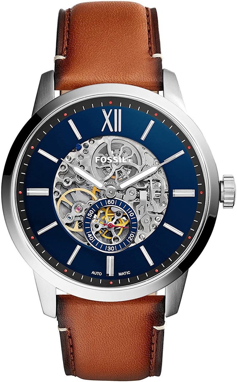 Fossil Townsman Automatic Blue Dial Brown Leather Watch