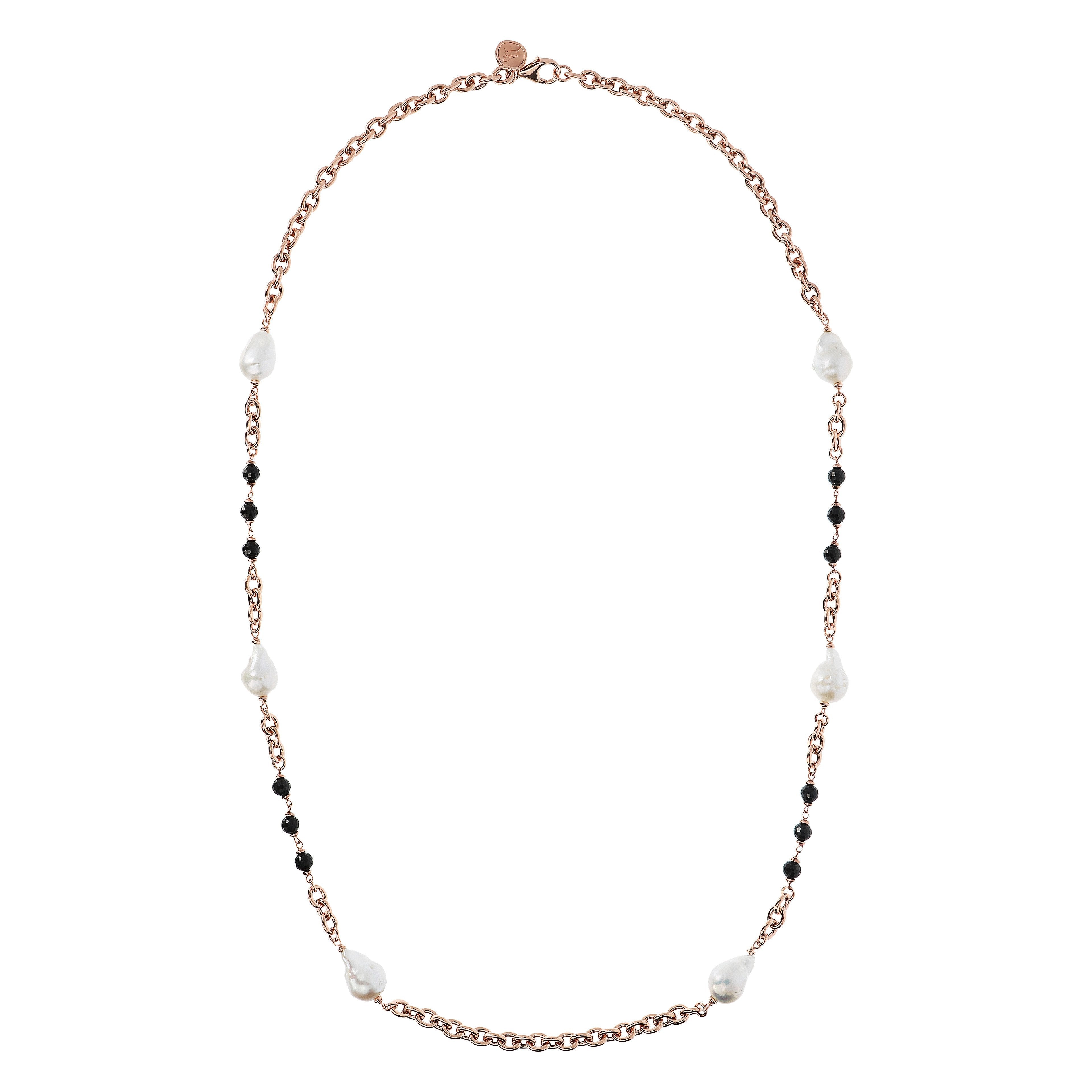 Bronzallure Black Spinel and Baroque Pearls Necklace