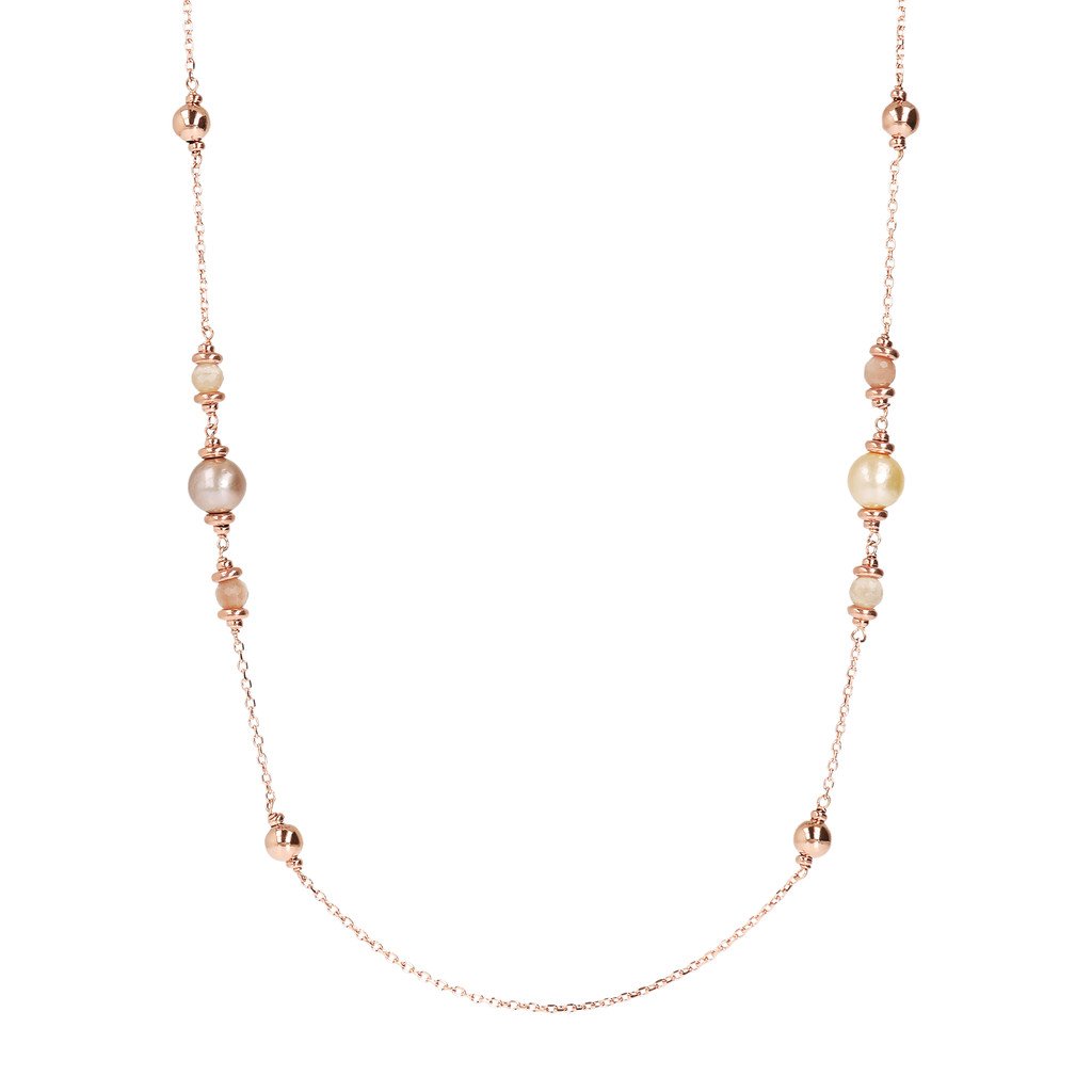 Bronzallure Peach Moonstone And Ming Pearls Necklace