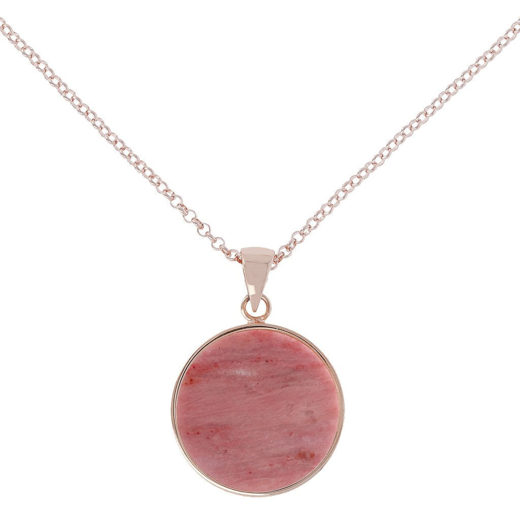 Bronzallure Red Fossil Wood Disc Necklace