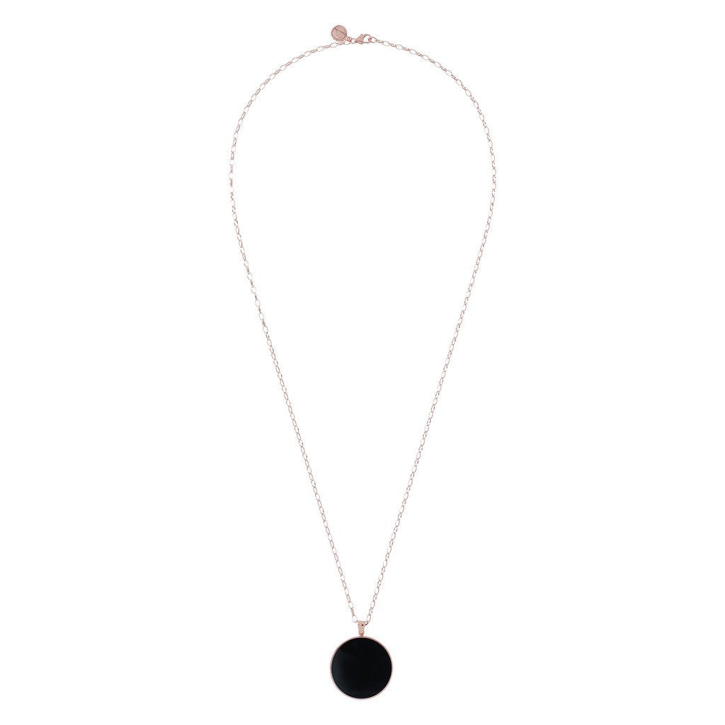 Bronzallure Black Onyx Big Disc Necklace