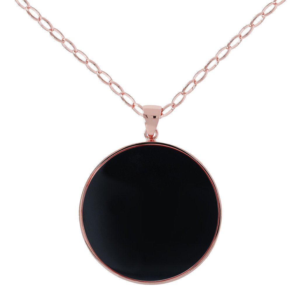 Bronzallure Black Onyx Big Disc Necklace