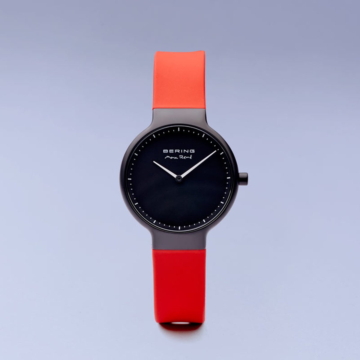 Bering Max René Matt Black Red Silicone Watch