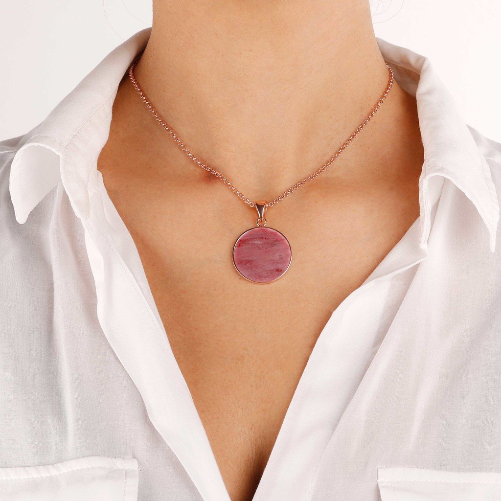 Bronzallure Red Fossil Wood Disc Necklace