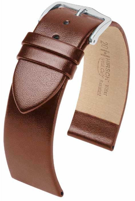Hirsch Wild Calf L Brown Silver Buckle Leather Watch Band