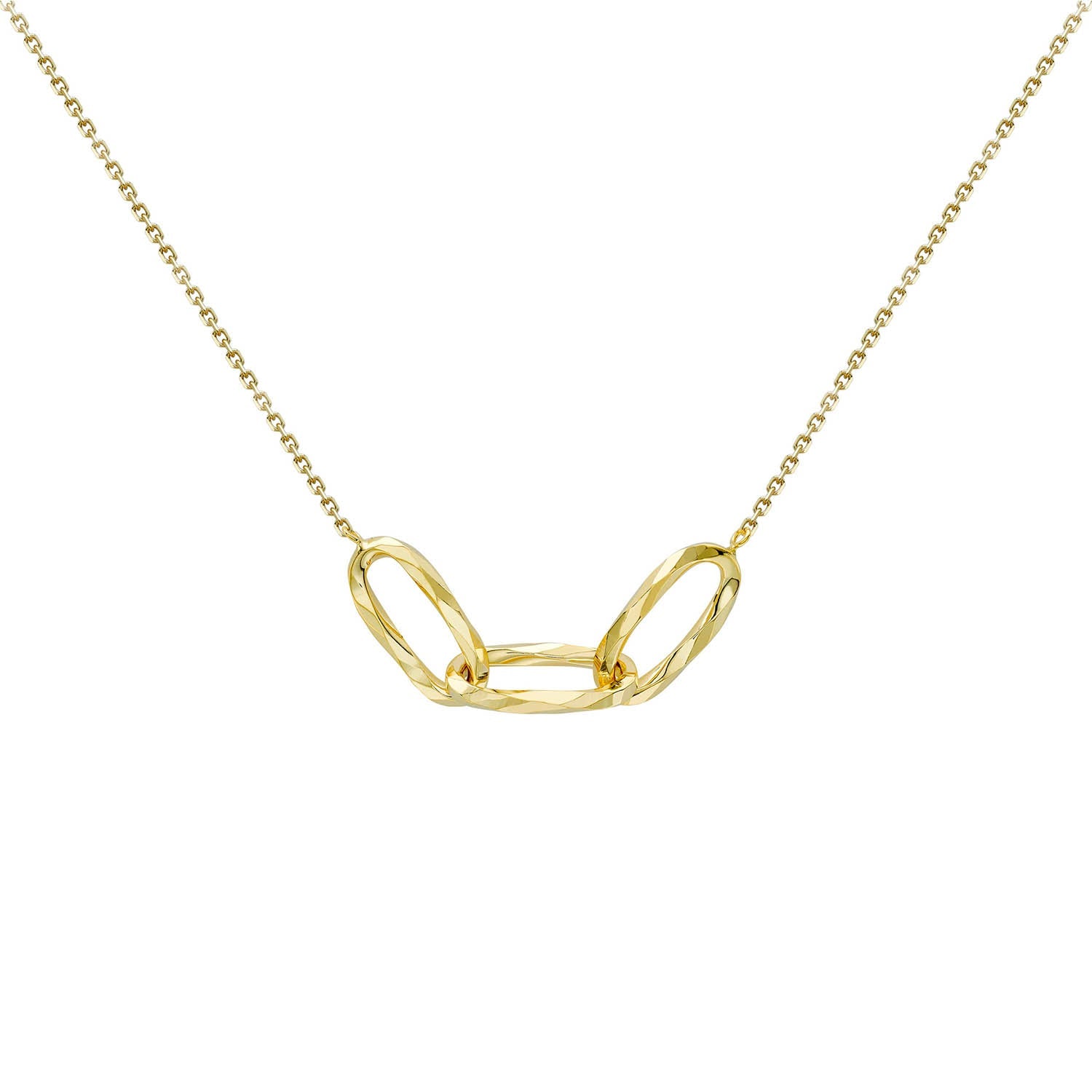 9K Yellow Gold Diamond Cut Oval Necklace Adjustable Elegance 43cm
