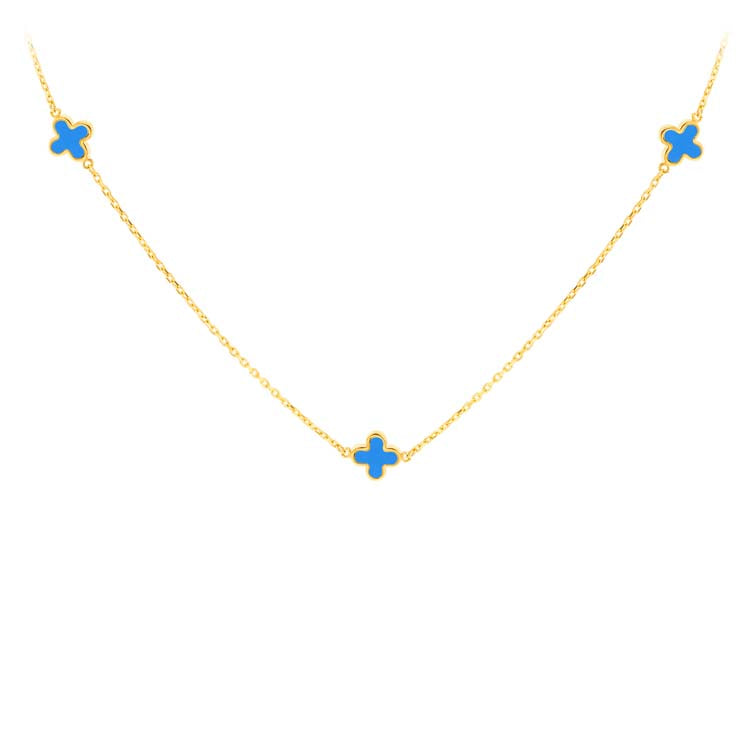 9K Yellow Gold Turquoise Necklace Elegant Contemporary Style 43.5cm