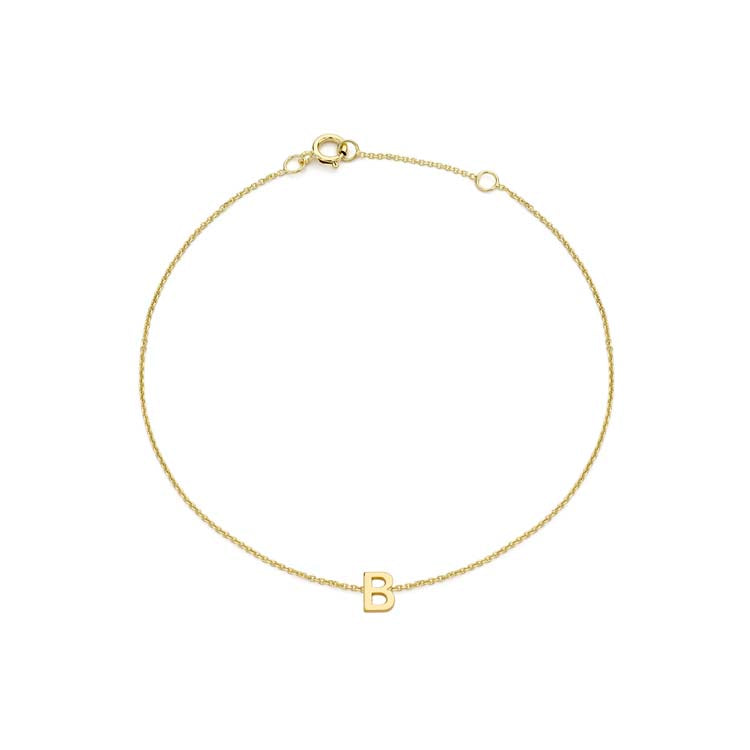 9K Yellow Gold Initial B Bracelet Adjustable Stylish Jewelry Gift