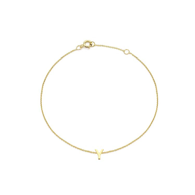 9K Yellow Gold Initial Y Bracelet Adjustable Elegant Jewelry Gift