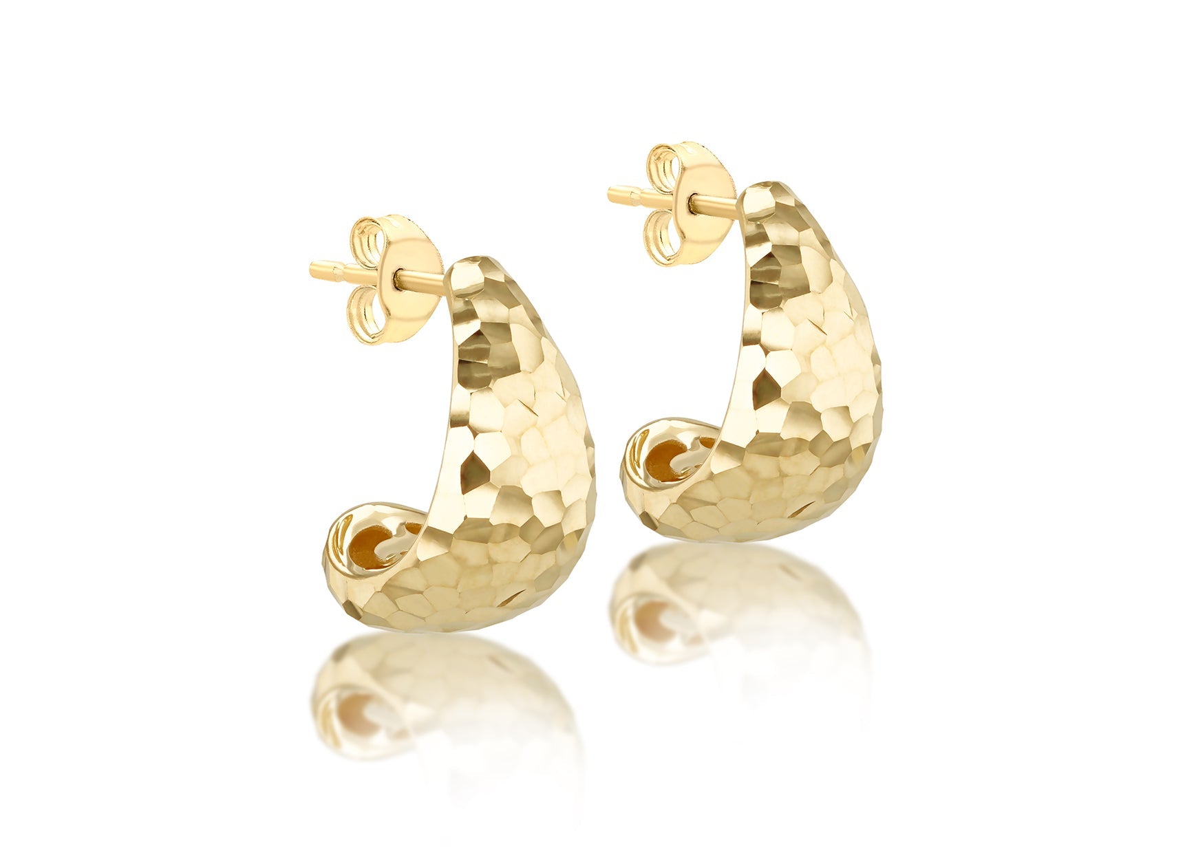 9K Yellow Gold J Shape Stud Earrings Stylish Contemporary Design