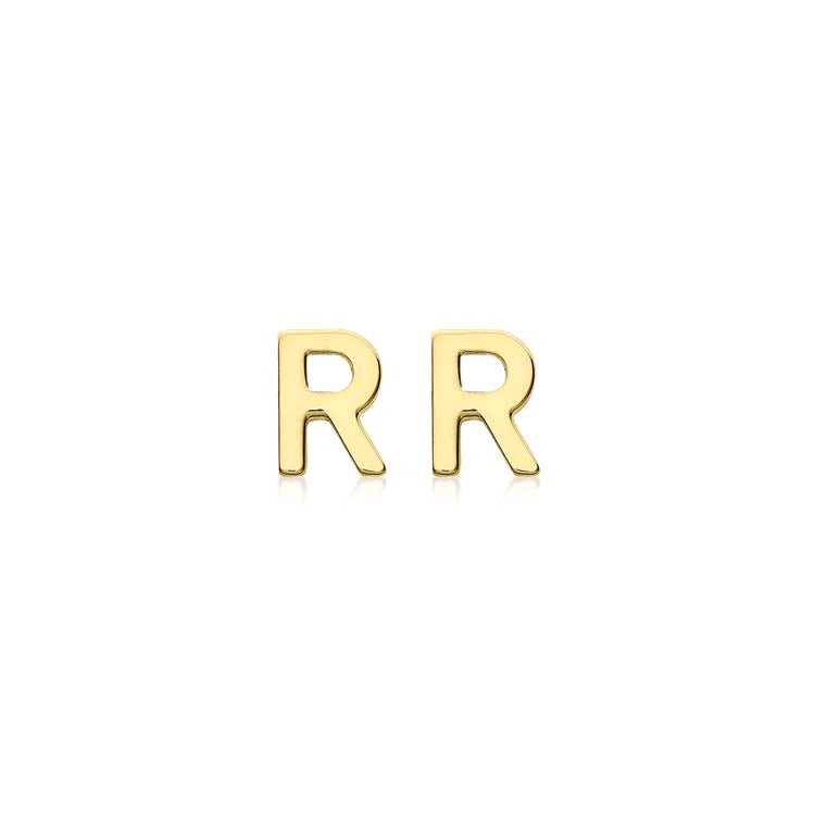 9K Yellow Gold Initial R Stud Earrings Stylish Personalized Gift