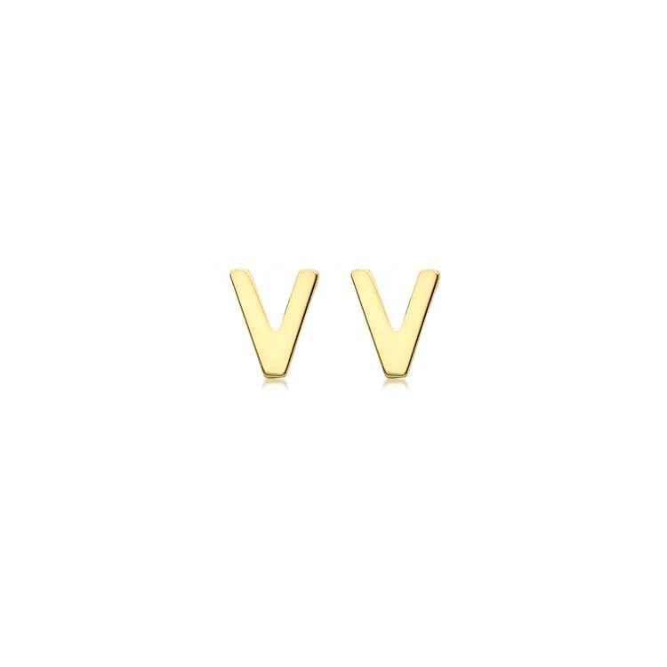 9K Yellow Gold Initial V Stud Earrings Elegant Personalized Gift