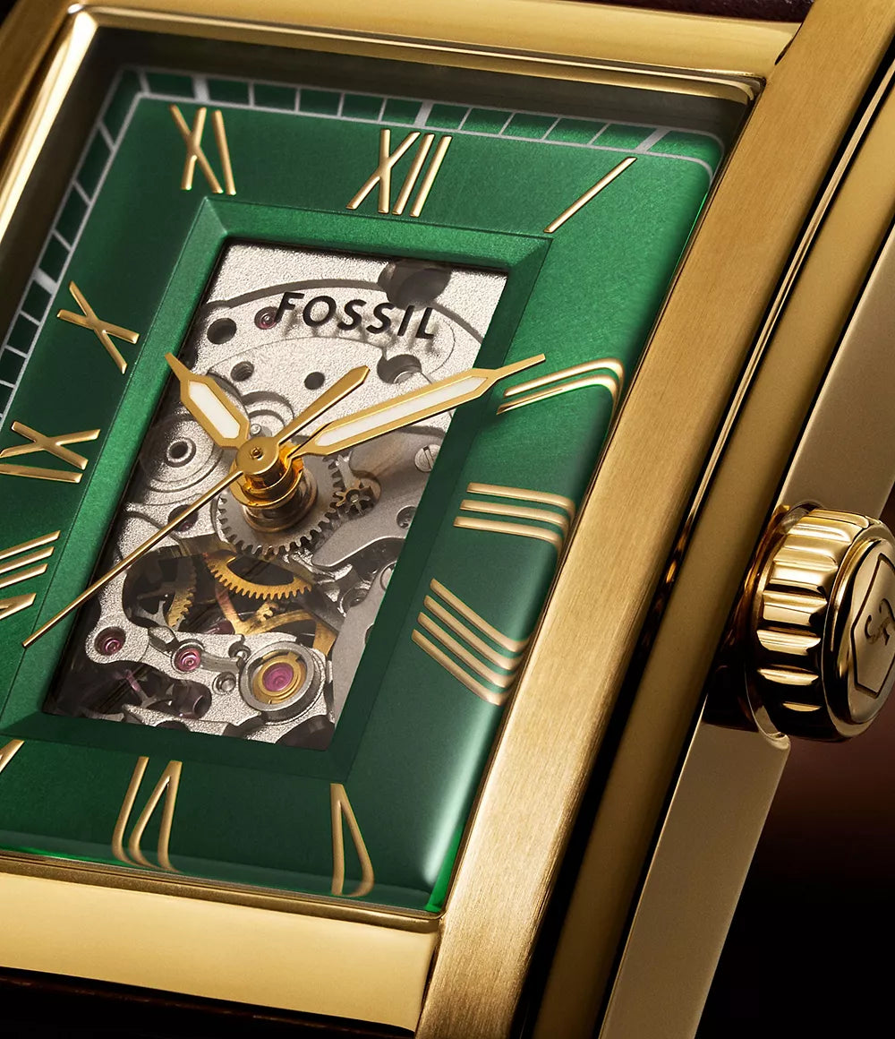 Fossil Carraway Automatic Brown Croco Leather Watch ME3271