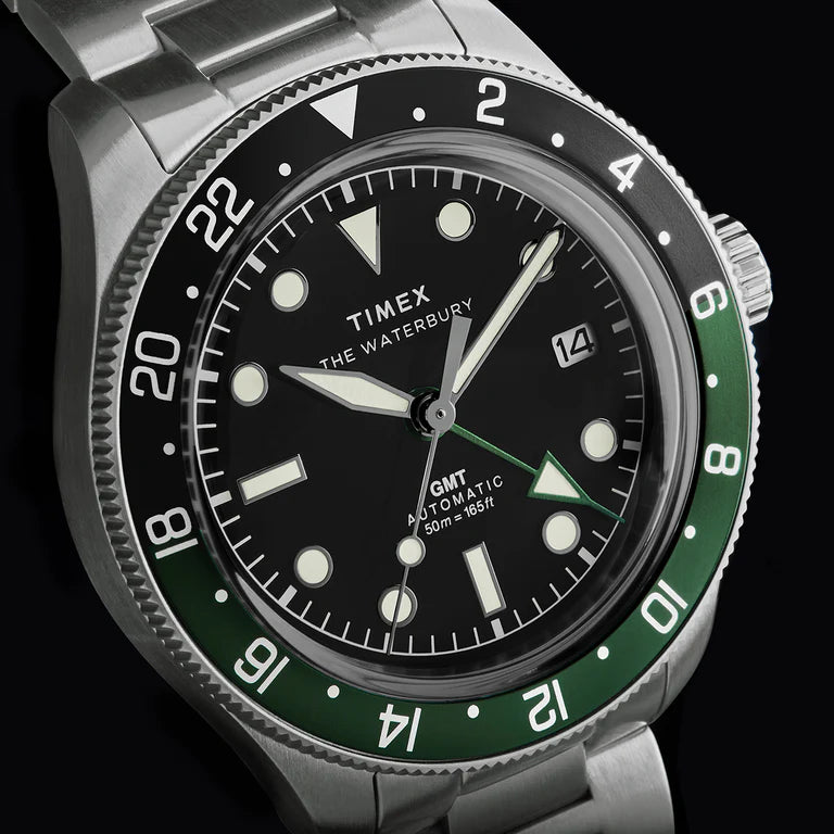 Timex Waterbury Heritage GMT Black Dial Green and Black Bezel Men's Watch TW2Y60800