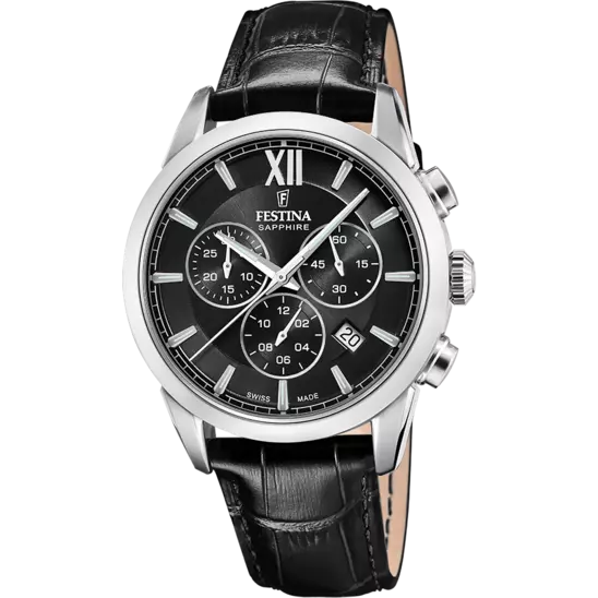 Festina Swiss Made Black Dial Black Leather Strap Men's Watch F20041/4