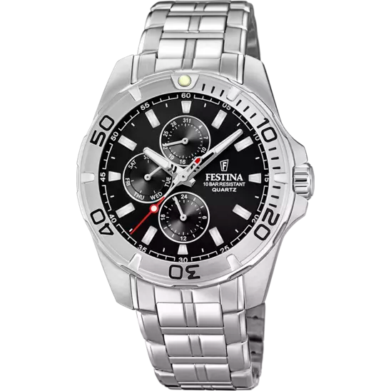 Festina F20445/3 Men's Multifunctional Watch with Black Dial and Stainless Steel Band