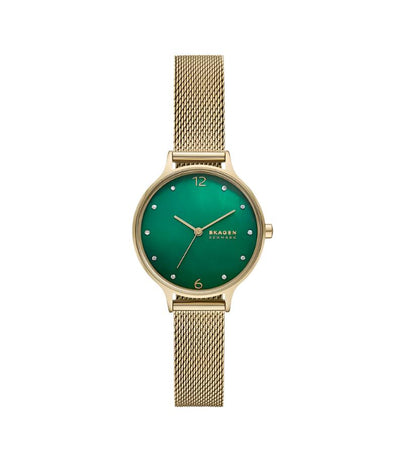 Skagen Anita Lille Gold Mesh Watch with Green Dial SKW3145